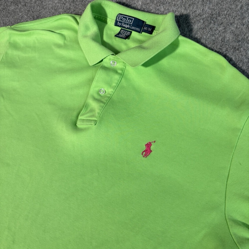 Polo Ralph Lauren Shirt Mens Medium Green Short Sleeve Preppy Pink Pony Logo